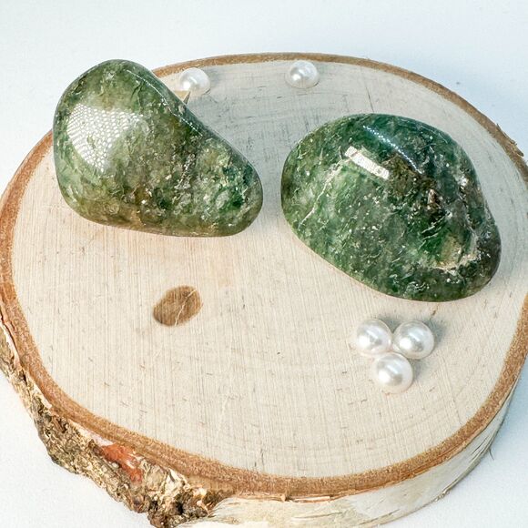 Natural Green Stone Cufflinks Vintage Amazonite Jade Agate Formal Stylish - Picture 1 of 7